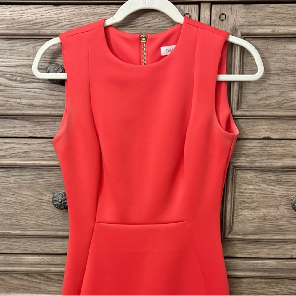 Calvin Klein Red Sleeveless Sheath Dress Knee-Length for Cocktail